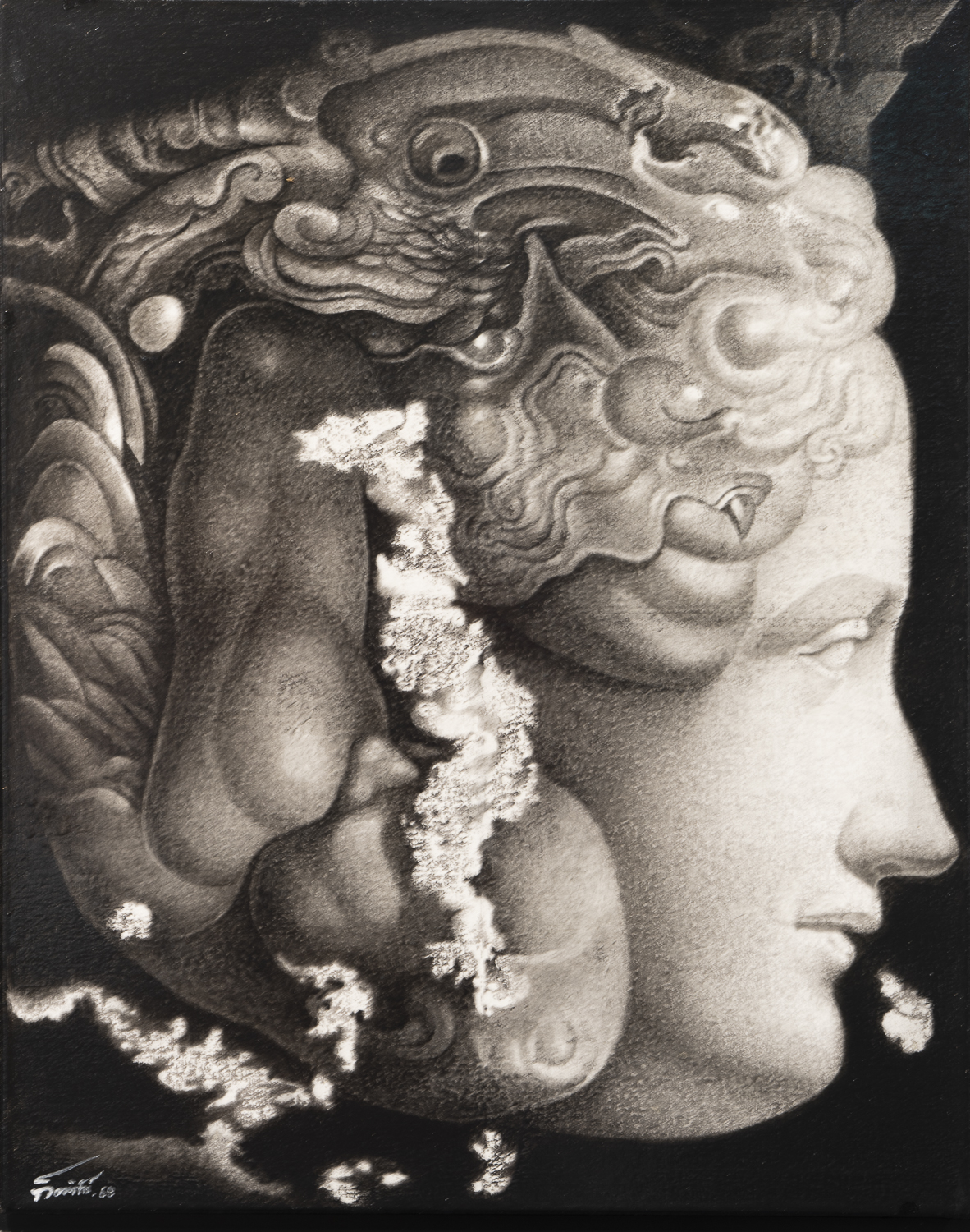 ศิลปิน กิตติศักดิ์ เทพเกาะ ขนาด 50x40 ซม. Drawing carbon on canvas ราคา 50,000 บาท