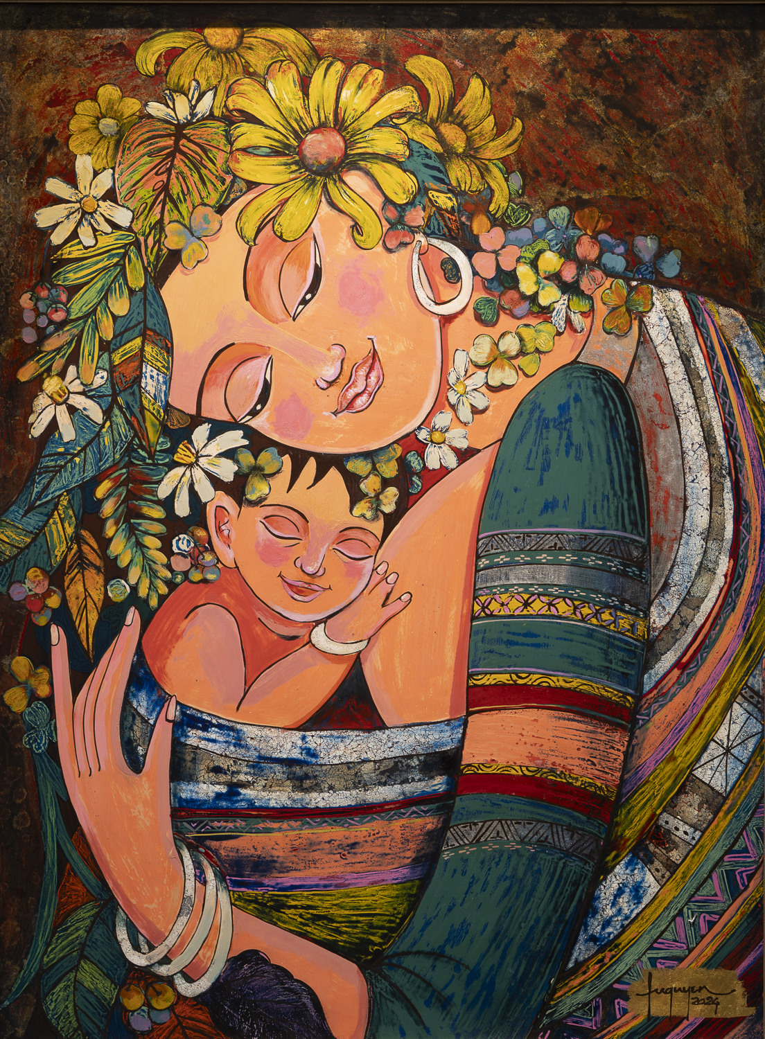 ชื่อผลงาน แม่ ศิลปิน เหงียน ถี่ ตู๊ เกวียน (Nguyen Thi Tu Quyen) ขนาด 80x60 ซม. จิตรกรรมแล็คเกอร์เวียดนาม ราคา 25,000 บาท