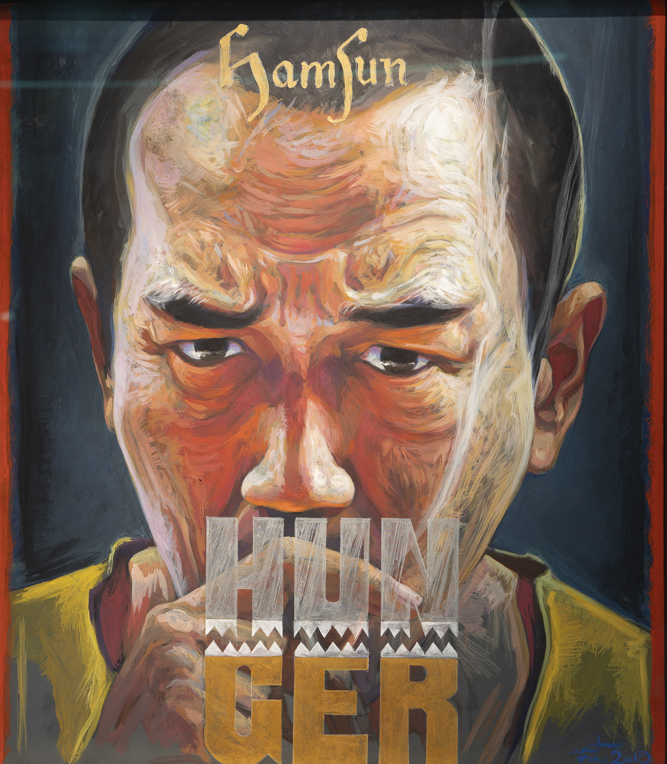 ชื่อผลงาน Hunger book cover series , 2018 ศิลปิน ชาติชาย ปุยเปีย ขนาด 75.2 x 83 ซม. , สีฝุ่น